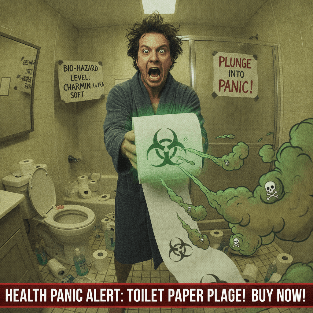 man aggressively points toilet paper at camera, declares biological warfare
