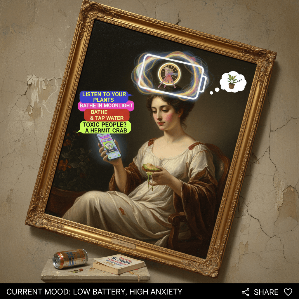 Classical painting + modern brain rot advice = peak millennial energy