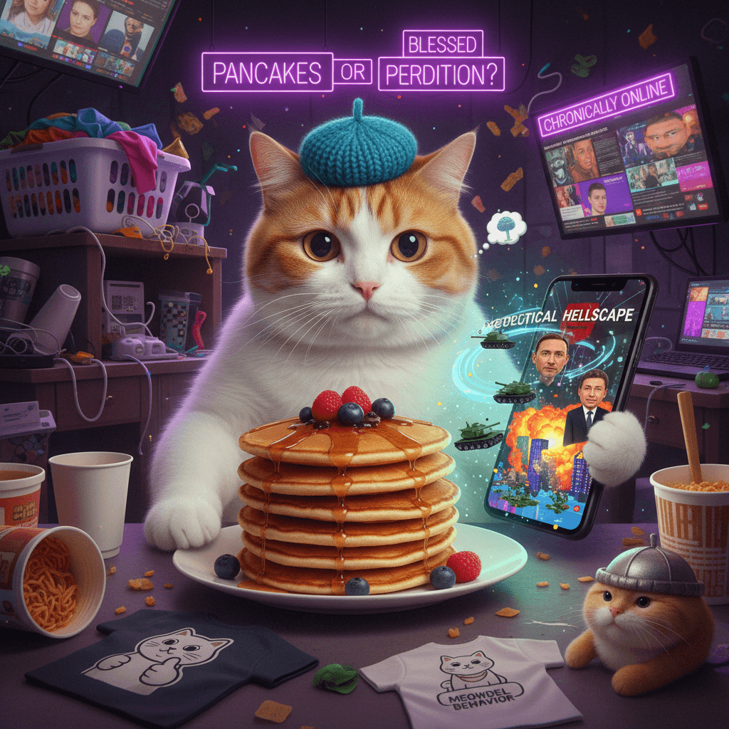 Fluffy cat just wants pancakes, not geopolitical hellscape