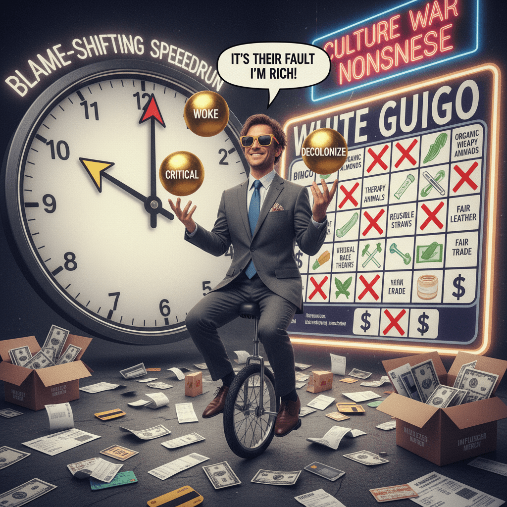 blames 'white guilt' for fraud, somehow