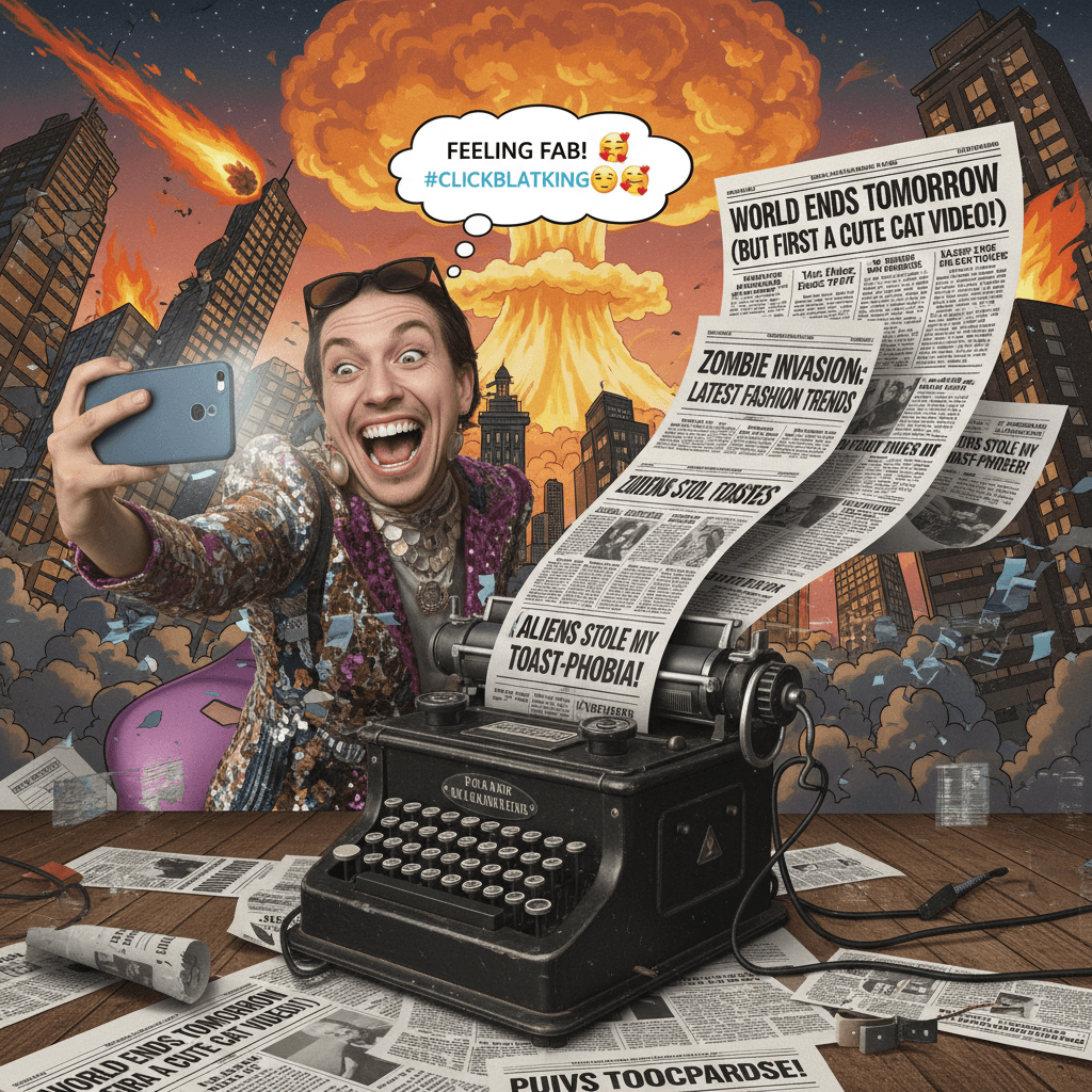 happy selfie + apocalyptic headlines = peak telegraph energy