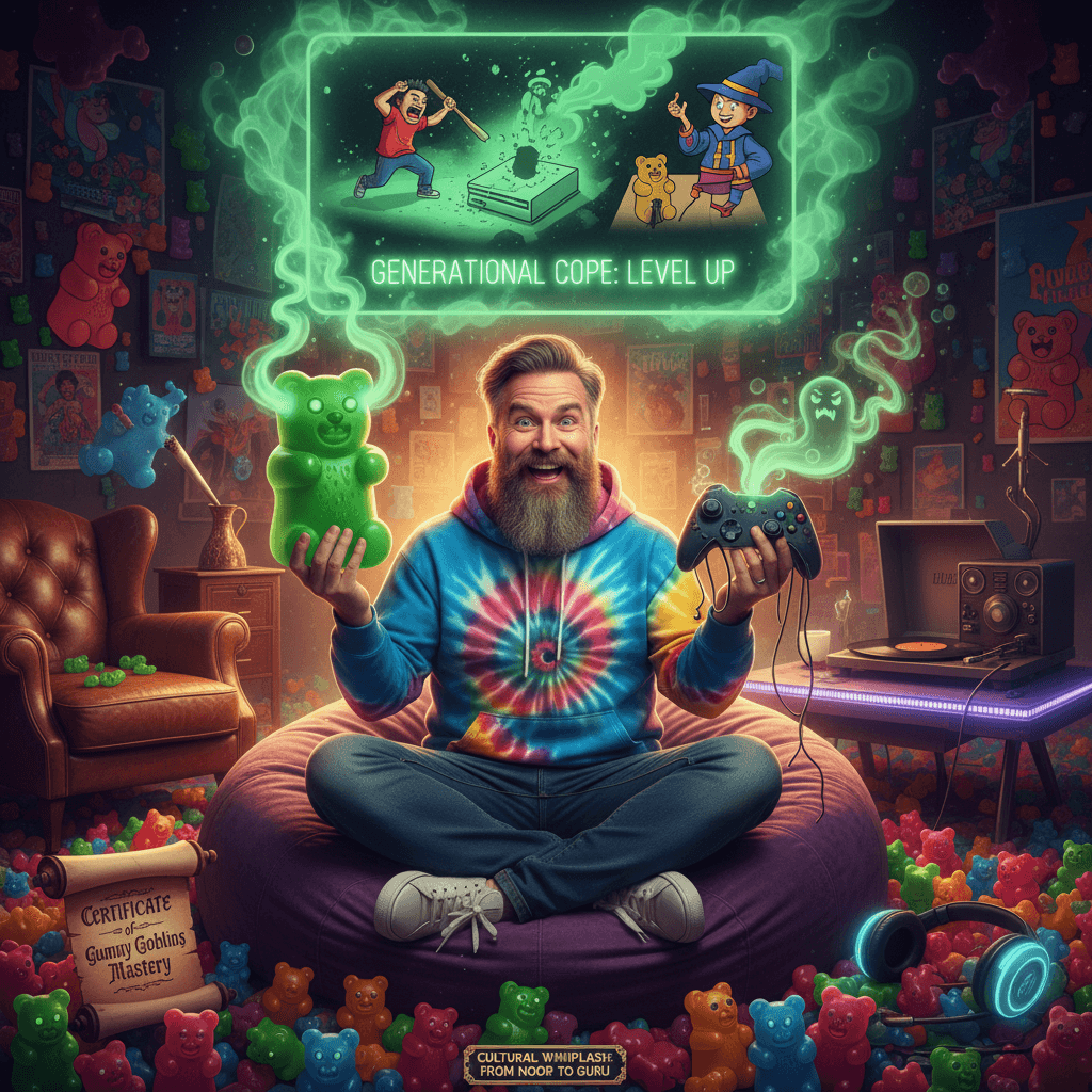 Dad went from Xbox destroyer to gummy goblin, society's weirdest character development