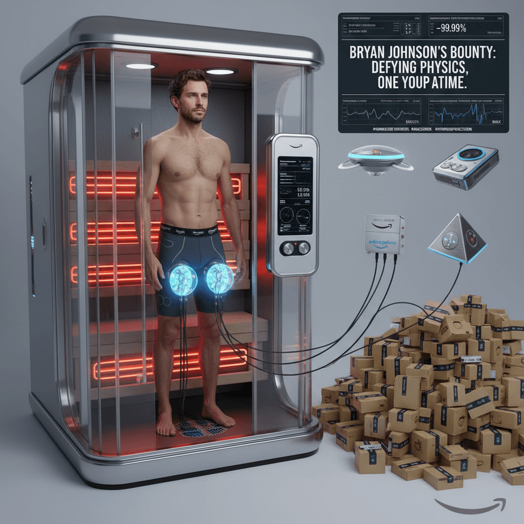 Bryan Johnson's balls vs. basic thermodynamics, sponsored by Amazon