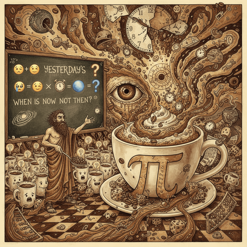base-π coffee mysticism meets emoji algebra, now featuring existential time questions