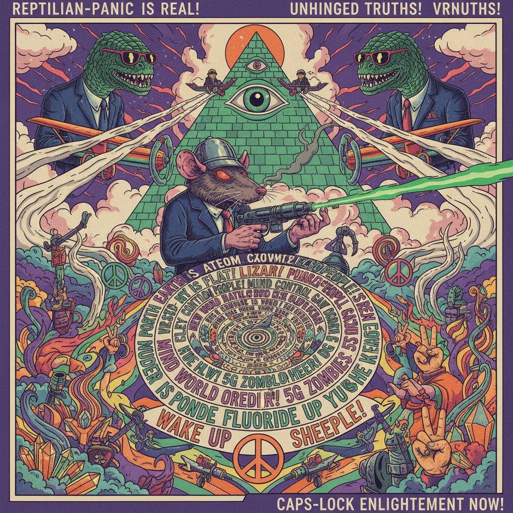 Peak unhinged: rat-men, reptiles, chemtrails & vibes (no punctuation needed)