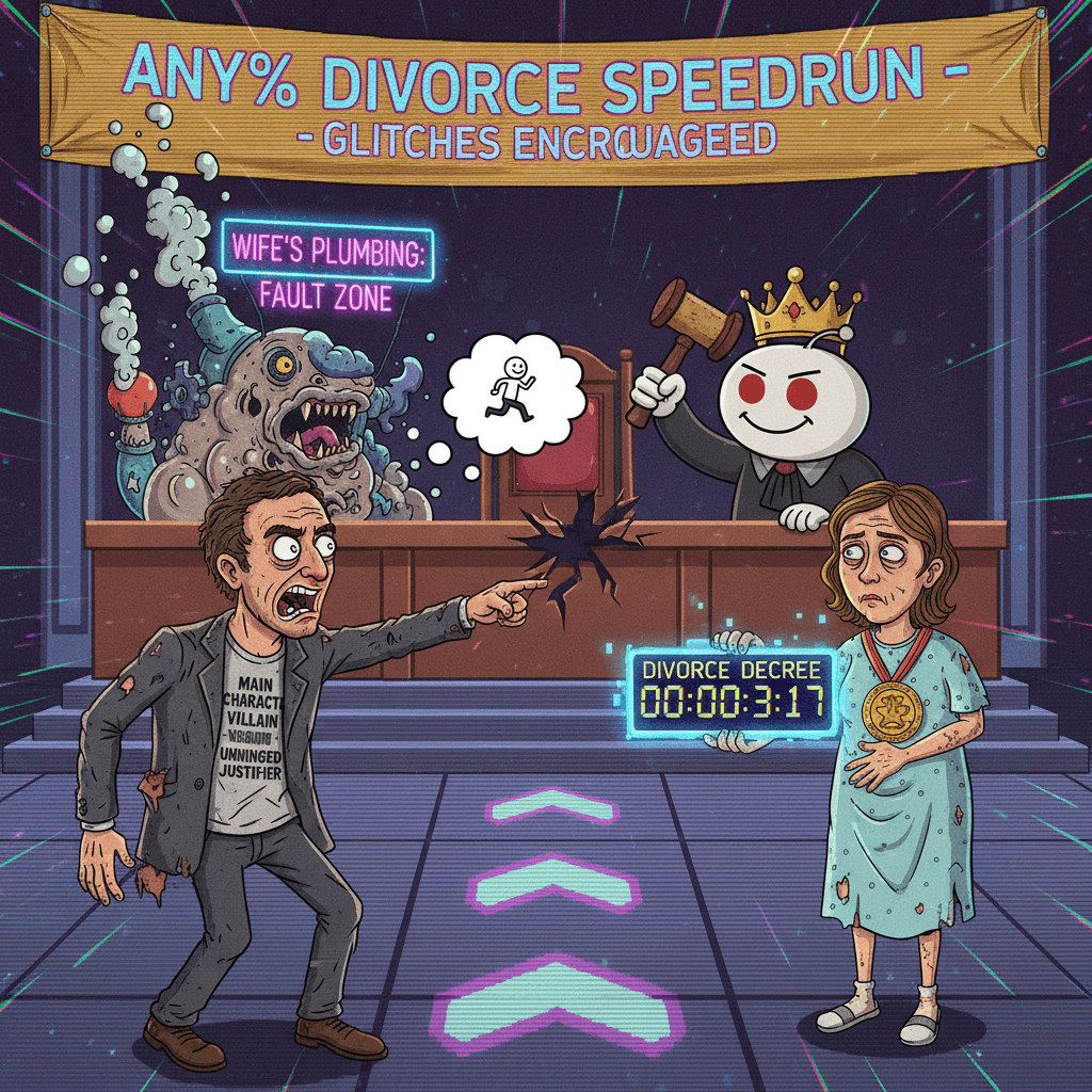 man blames wife's bodily functions for infidelity, speeds any% divorce