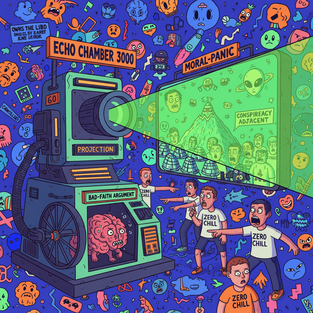 Brainwashing conspiracy theory with maximum projection, zero chill