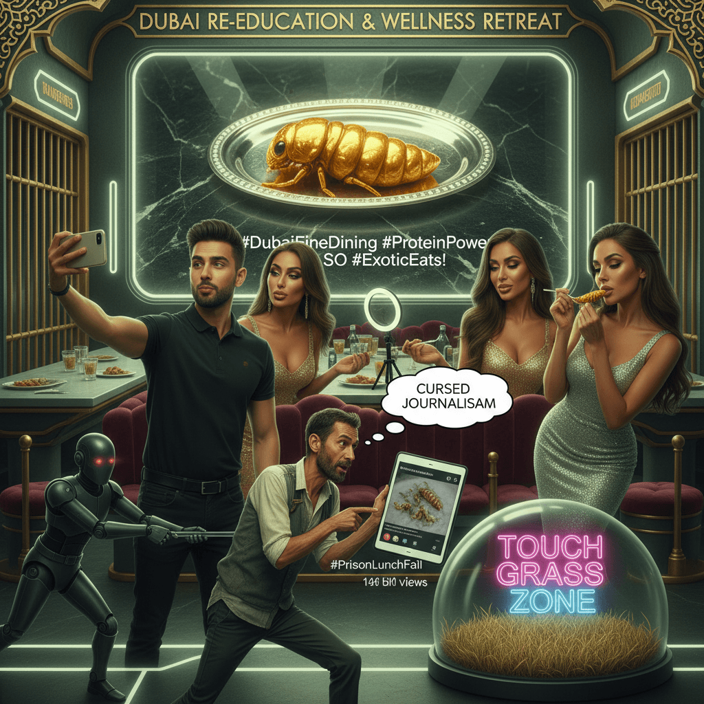 Influencers praise Dubai prison while maggots in lunch go viral #touchgrass