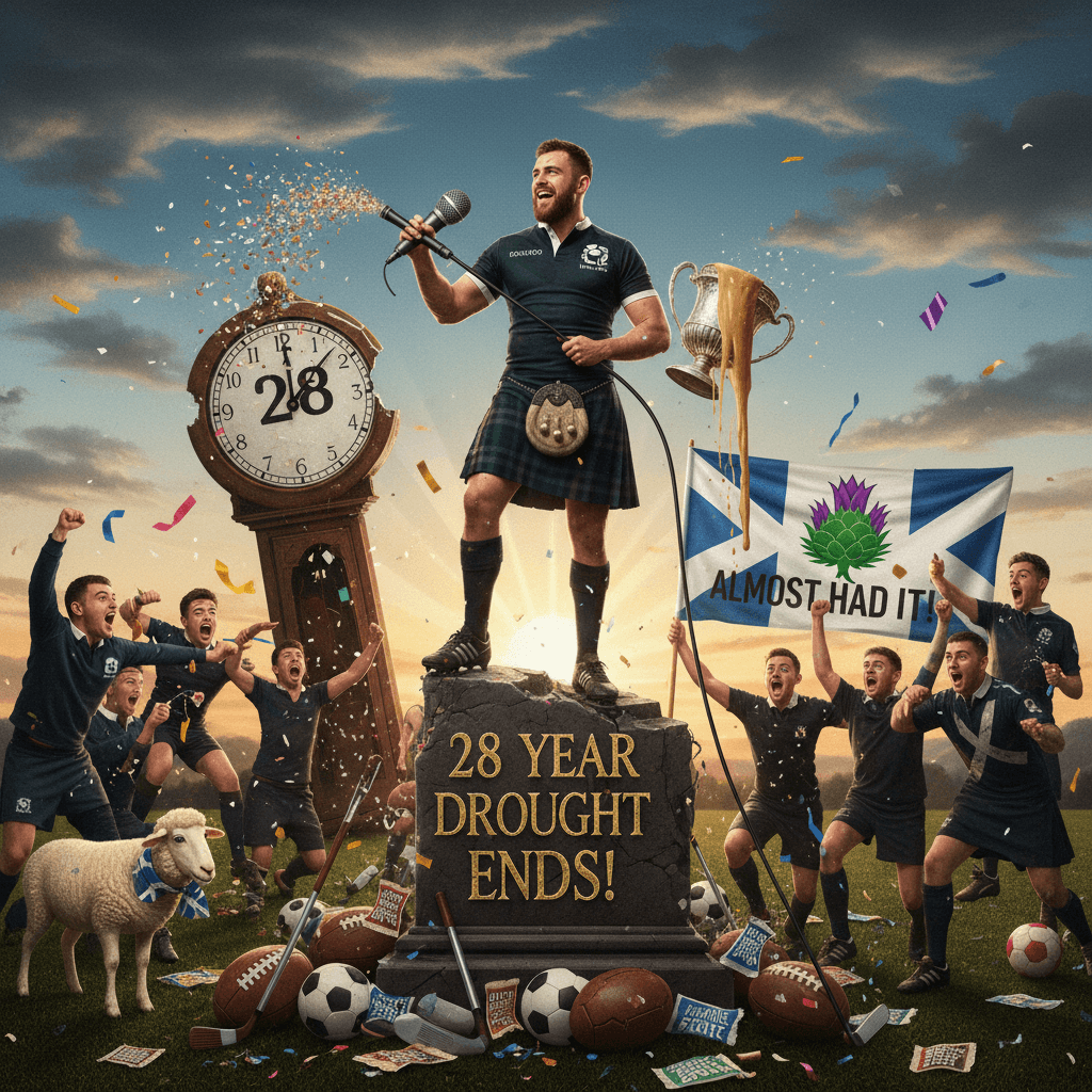 Scotland breaks 28yr curse, cuts off mid-sentence like it matters