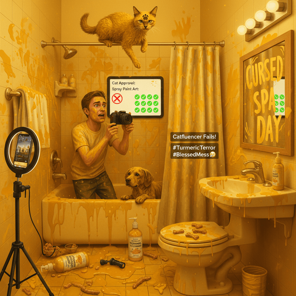 turmeric baths: 1/10 cat approval, 10/10 accidental spray painting