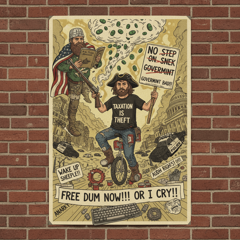 libertarian fever dream with typos and desperation