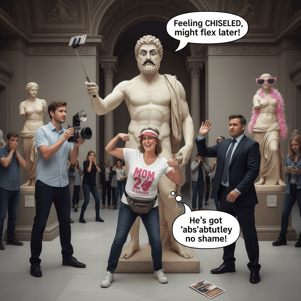 Mom's museum trip hits different when statues have that much personality