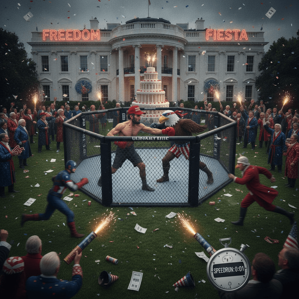UFC octagon installed on South Lawn, democracy goes brrr