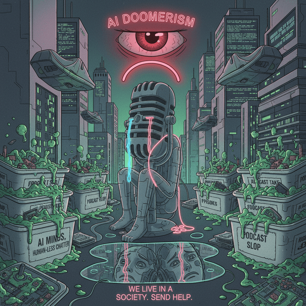 AI podcasts bad, neon microphone sad, we live in a society