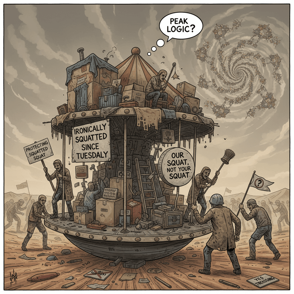 Squatters protecting their squatted property from squatters—peak circular logic