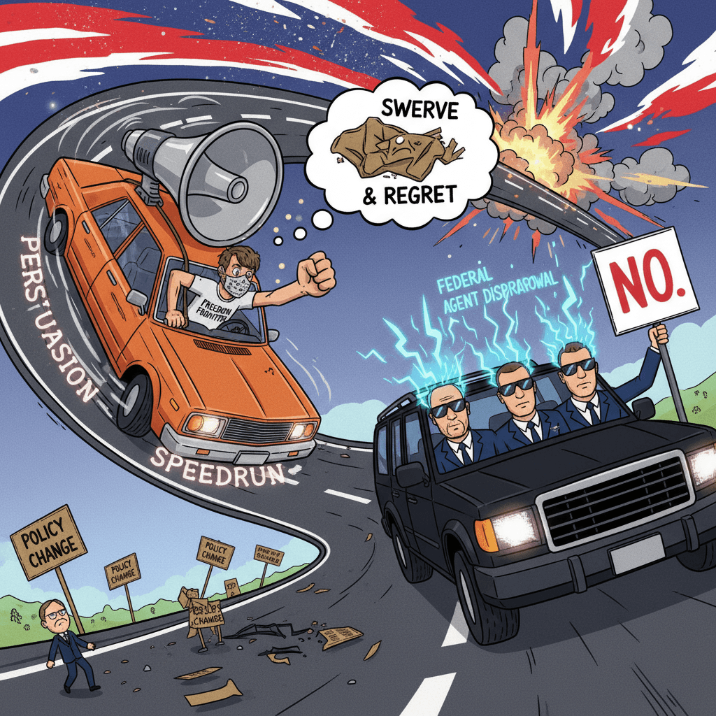 activist allegedly used car as persuasion device, federal agents disagreed