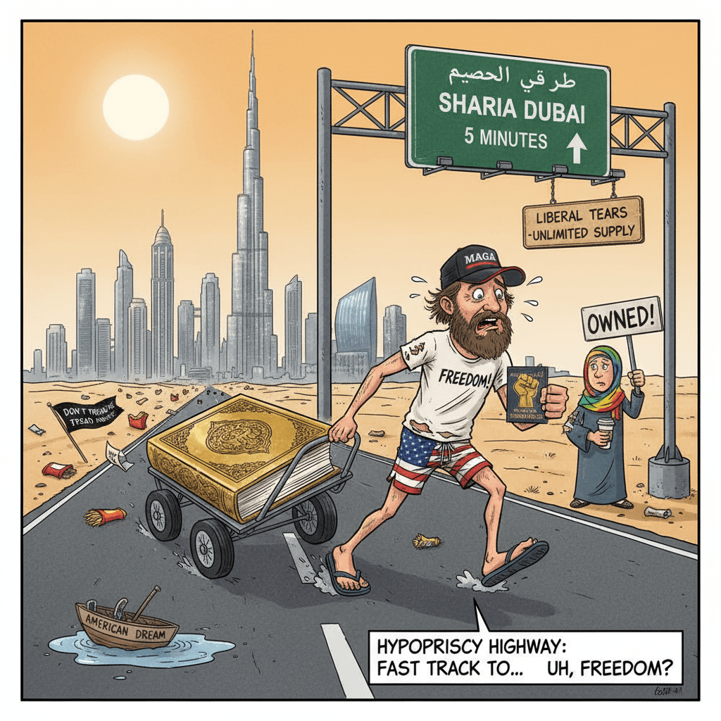 own yourself to own the libs: moving to sharia law dubai speedrun