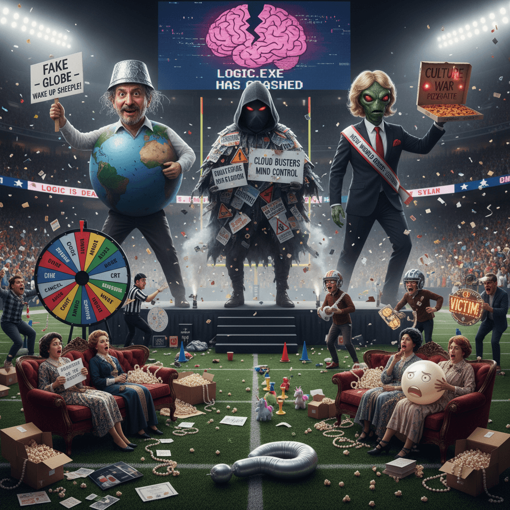 Three conspiracy theories walk into a halftime show, logic dies