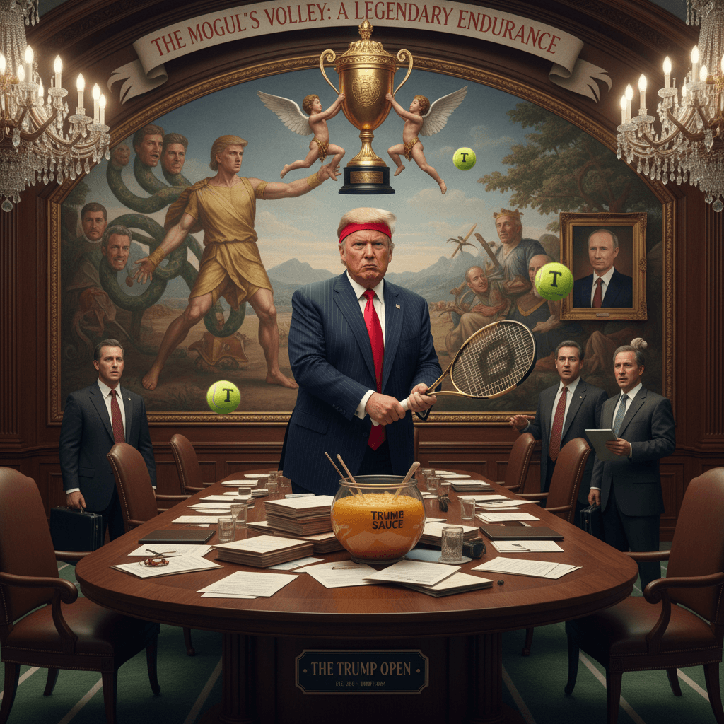 Only Trump can suffer through tennis in a suit (he can't)