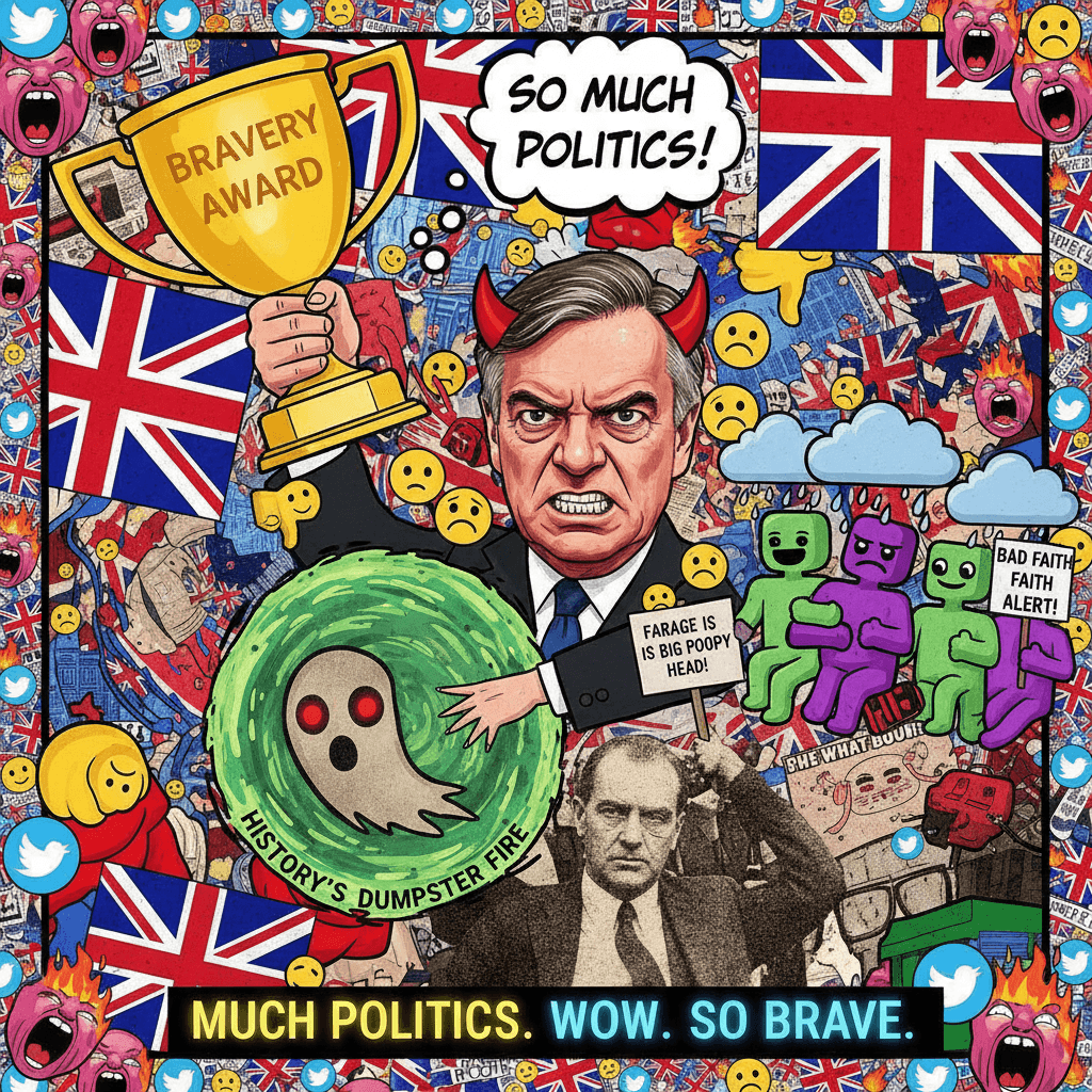 Farage bad, Mosley invoked, minorities sad. Very brave. Much politics.