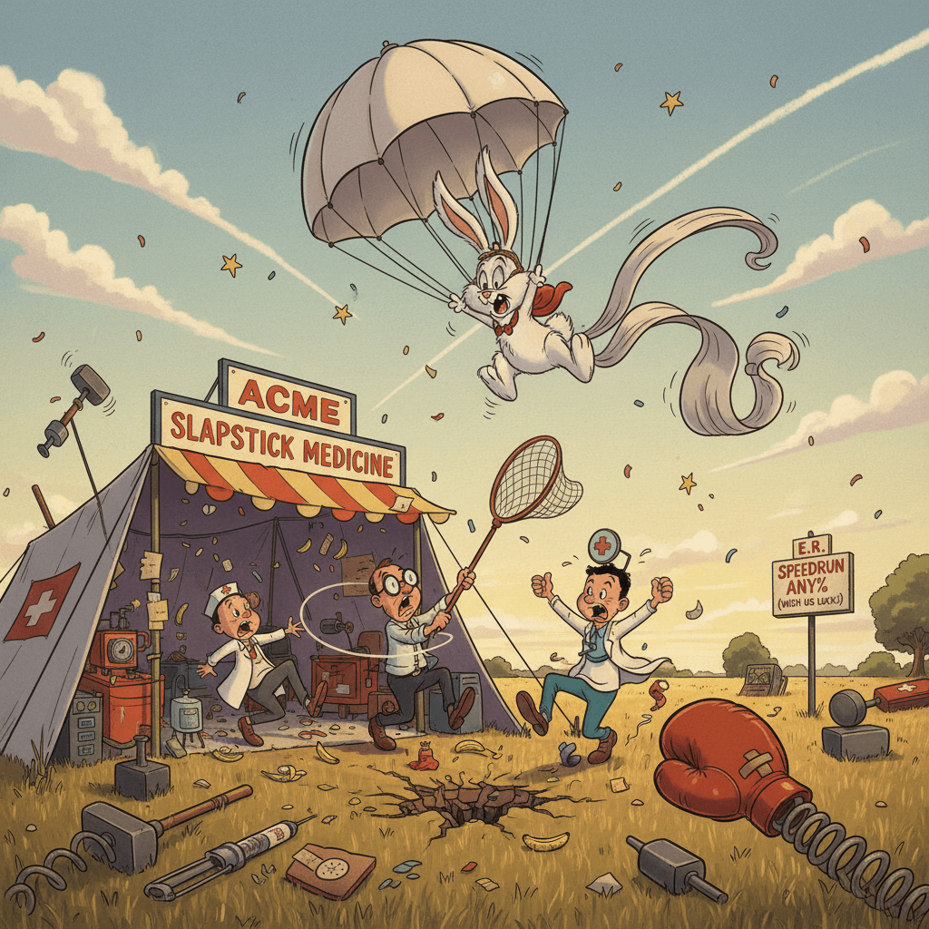 E.R. speedrun any% - rabbit falls from sky, gets wrapped in gauze