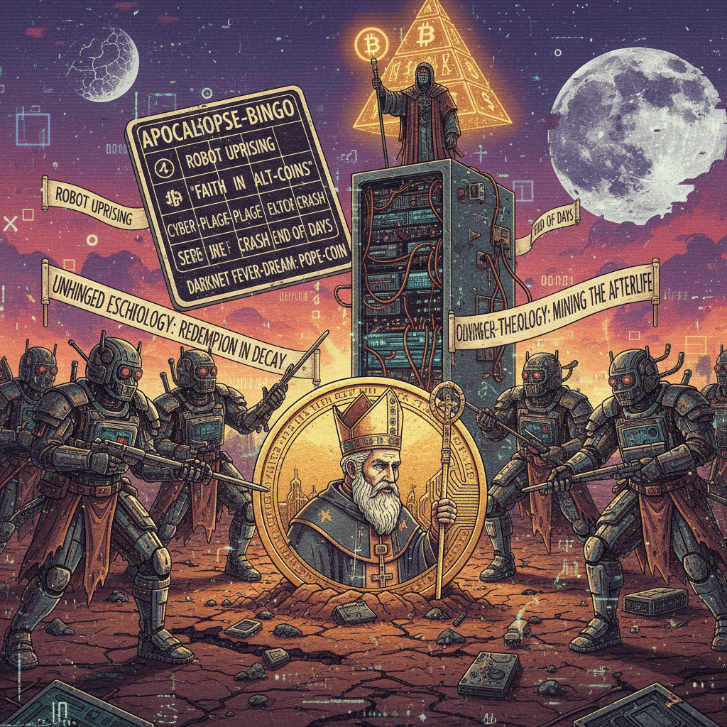 pope coin shilling meets robot apocalypse larp with extra glitches