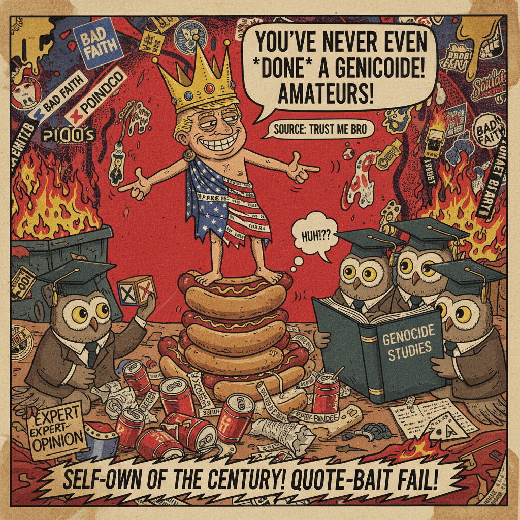 Accusing genocide experts of inexperience in genocide, a new low