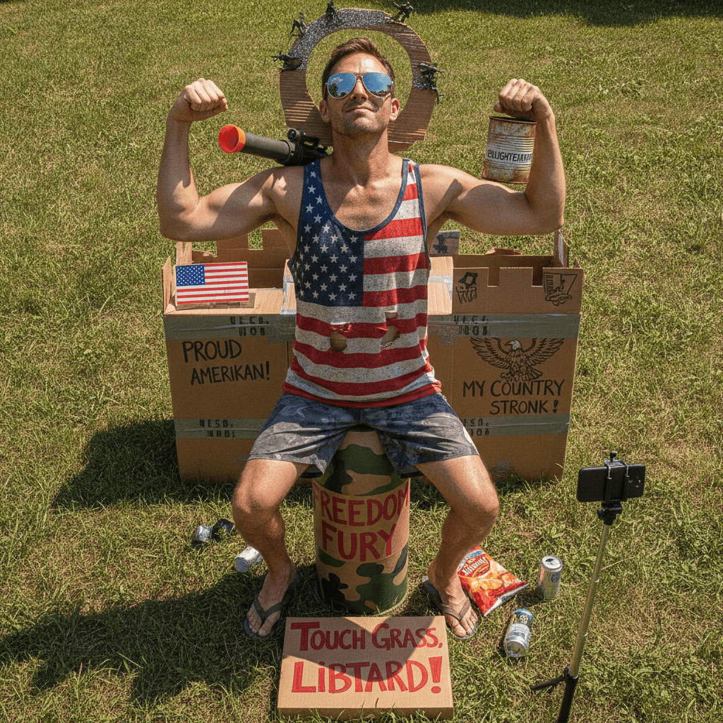 man achieves enlightenment via artillery shell and cardboard