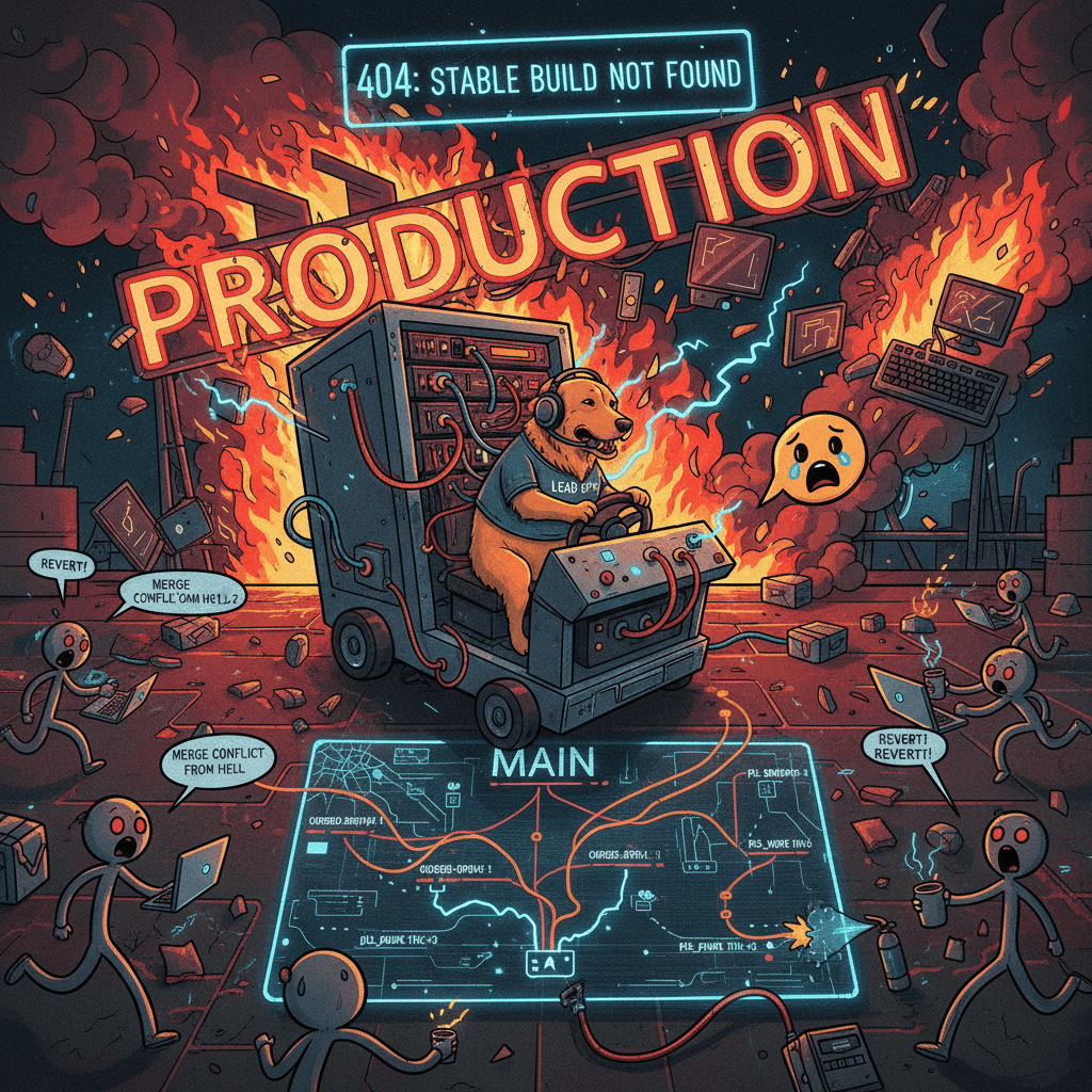 dog takes the wheel, production catches fire