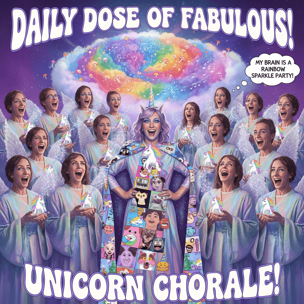 choir microdosing energy meets rainbow unicorn meme logic