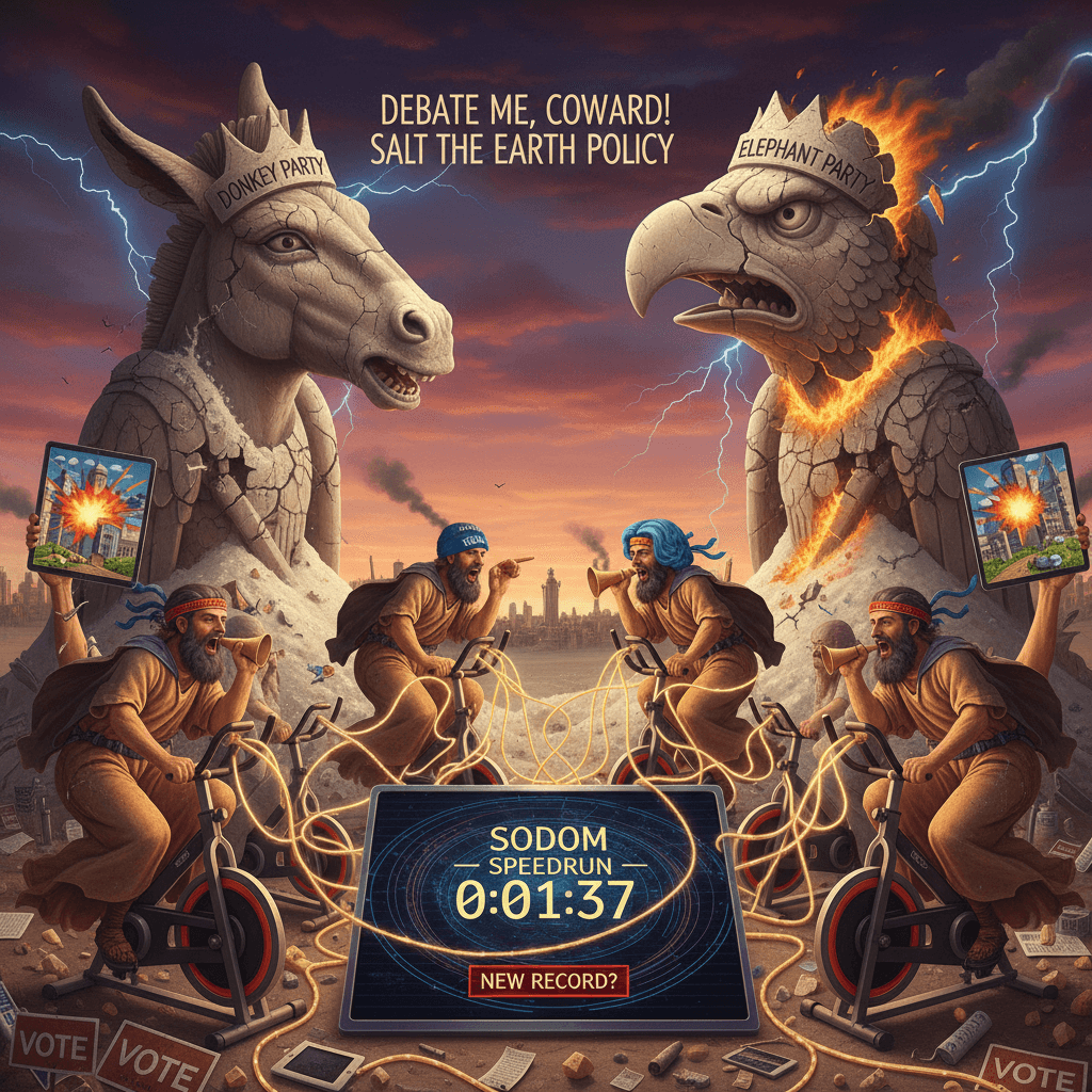 Sodom speedrun: comparing politics to ancient biblical destruction, very normal