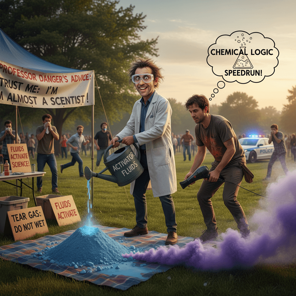 just let the tear gas dry bro, fluids activate chemicals