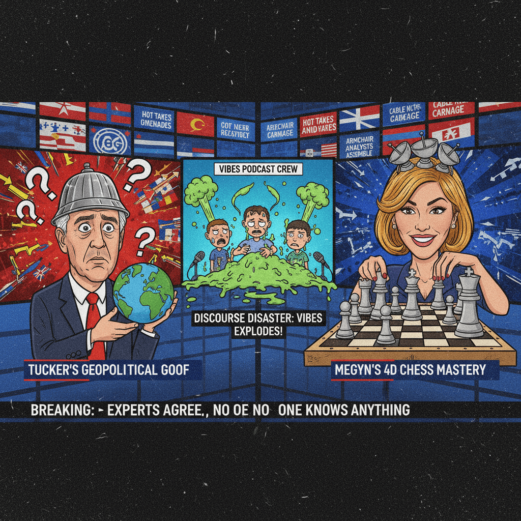 Tucker confused by geopolitics, Megyn plays 4D chess, vibes podcast goes wrong