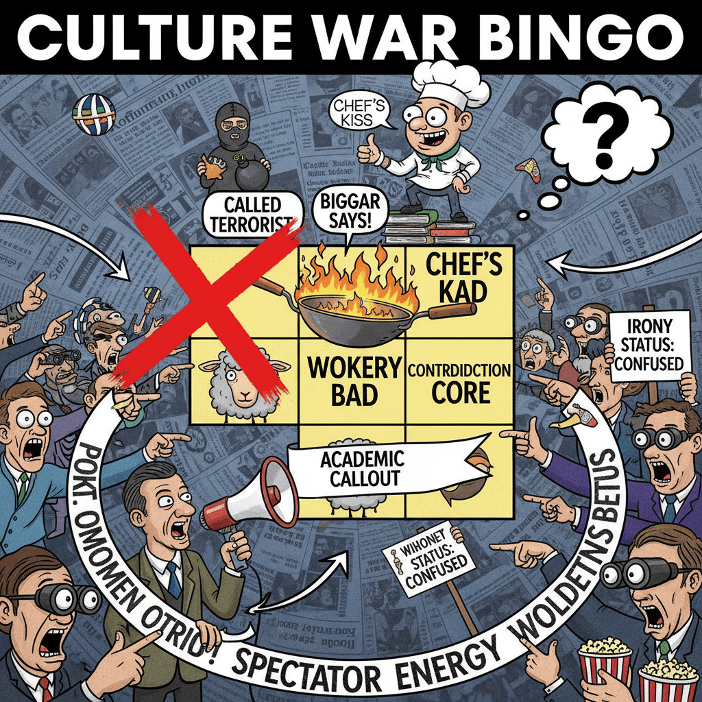 Biggar says wokery bad; gets called terrorist anyway. Irony status: chef's kiss