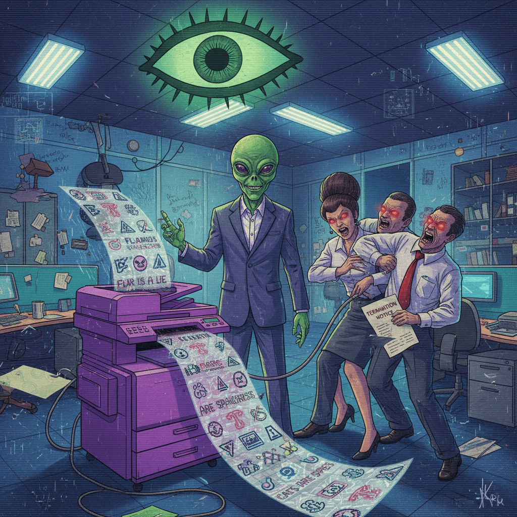 Alien finally gets the truth printer working, HR hates him