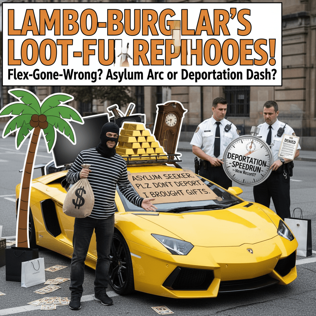 Burglar returns with Lambo, claims refugee status, headlines write themselves