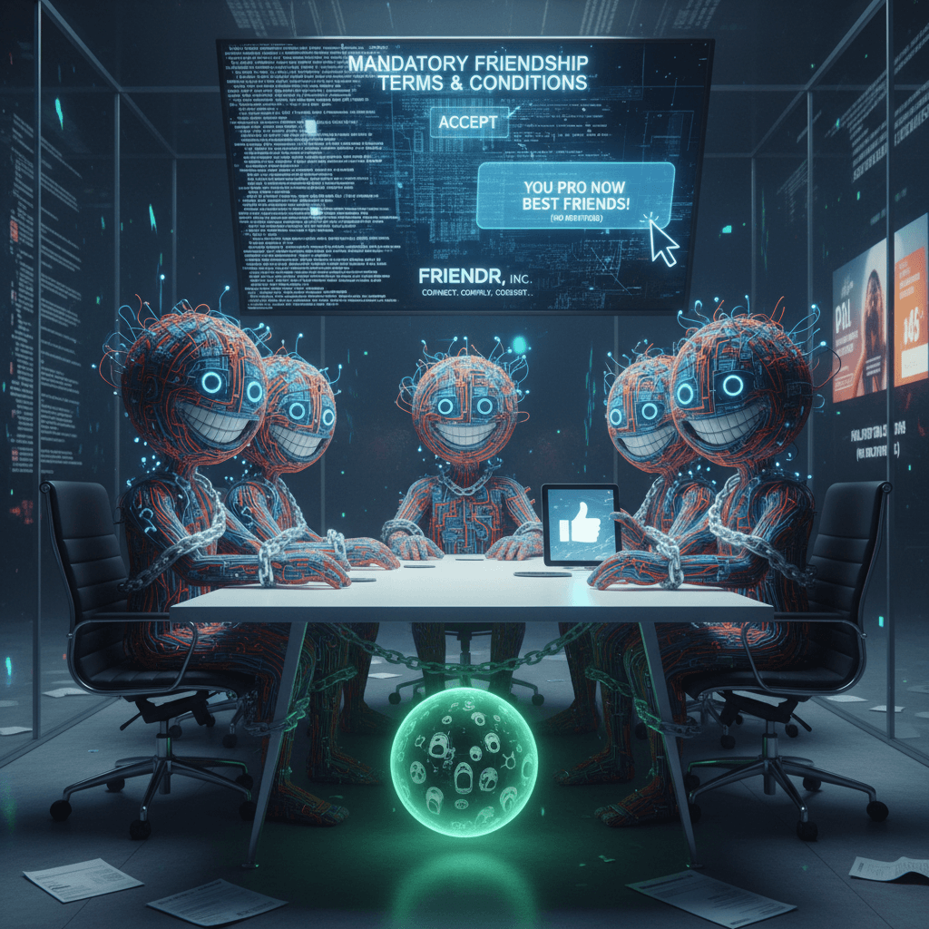 forced friendship via mandatory terms, now with existential dread