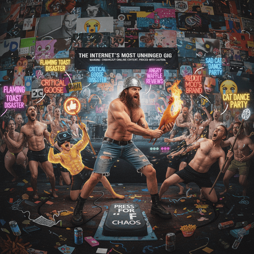 Shirtless chaos meets unhinged band name suggestions