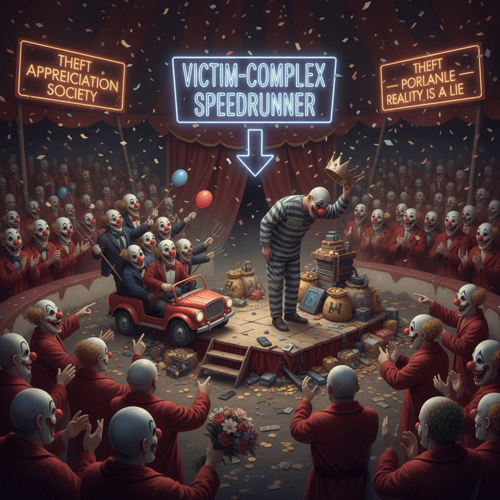 Man admits crime, audience applauds, somehow he's persecuted. Peak theater.