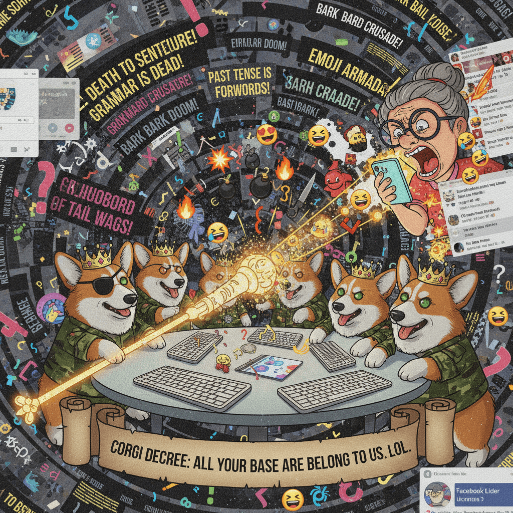 Corgi council declares war via emoji and grammatical terrorism