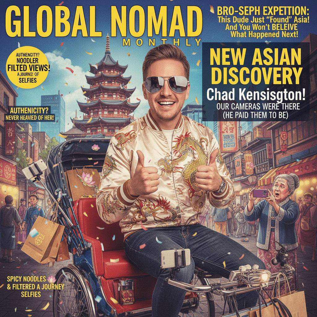 Western guy in sunglasses discovers Asia, magazine declares him newsworthy