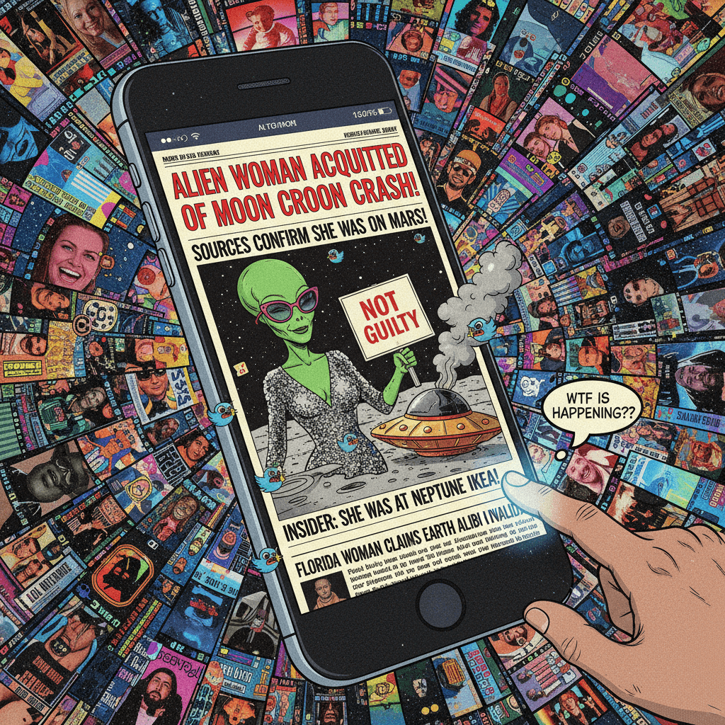 Peak tabloid fever: woman cleared of accident she didn't have, very somewhere else