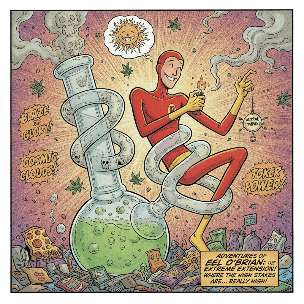 Plastic Man's bong is longer than his moral compass
