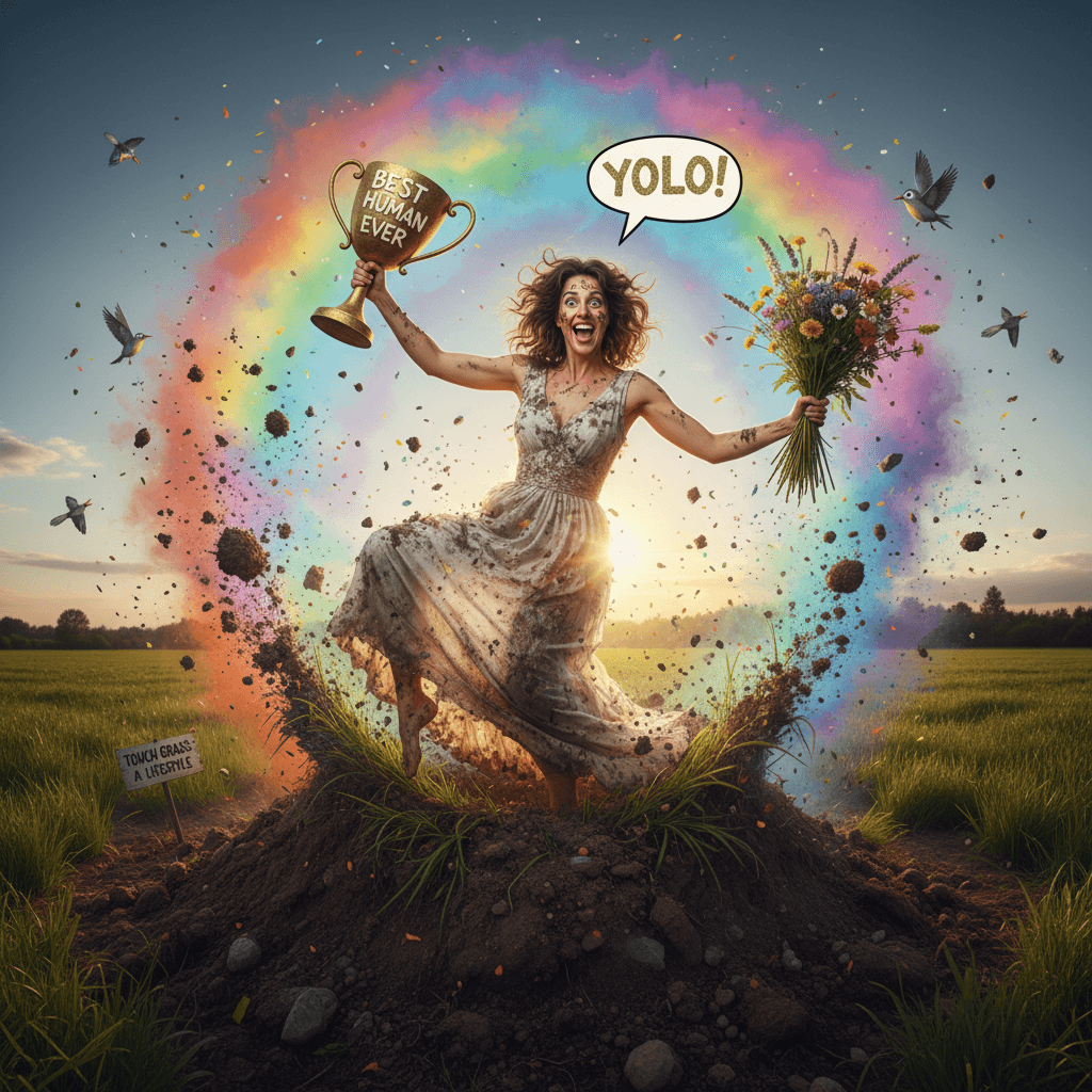 Woman violently resurrects from the dirt to celebrate existence