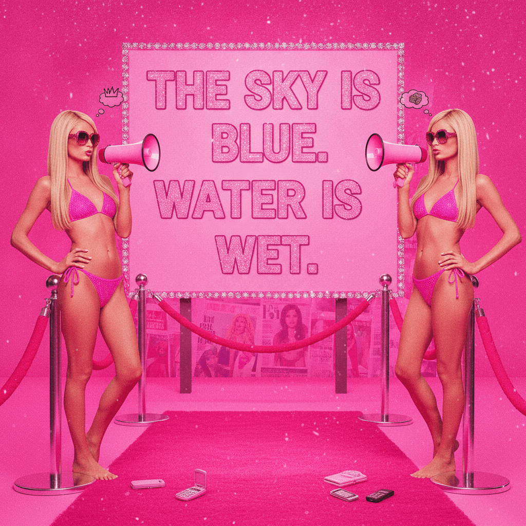 two blonde women in bikinis solemnly declare the obvious
