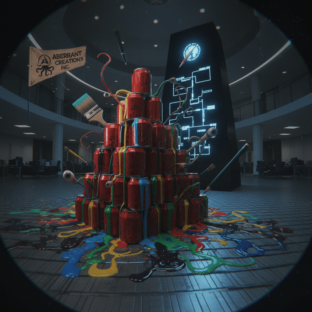 someone's fever dream about red cans and bleeding art supplies