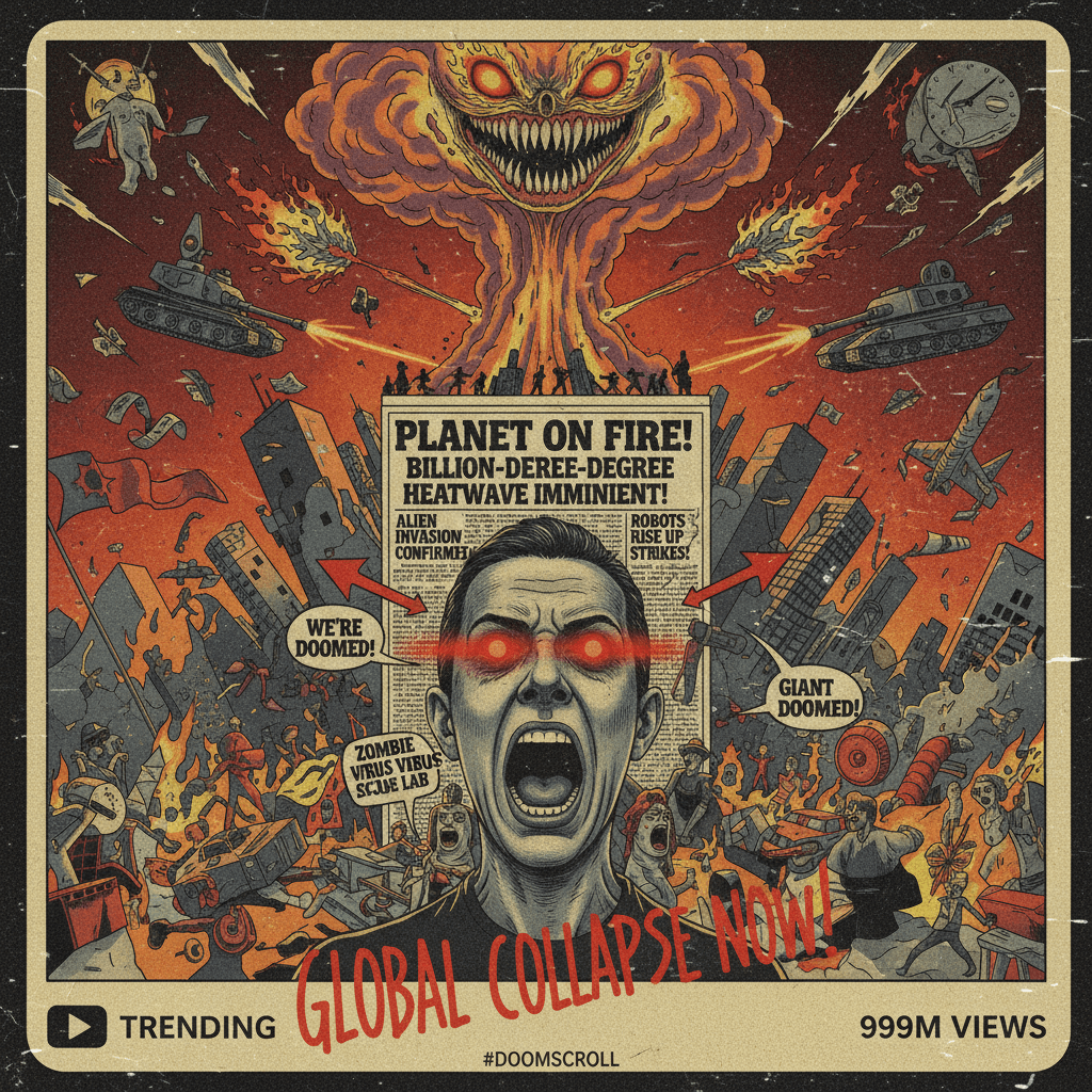 Unhinged headline meets apocalypse porn for maximum viral angst