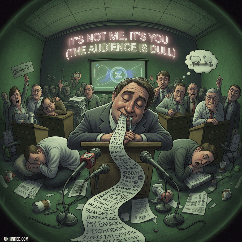 fell asleep at press conference, blamed boredom instead