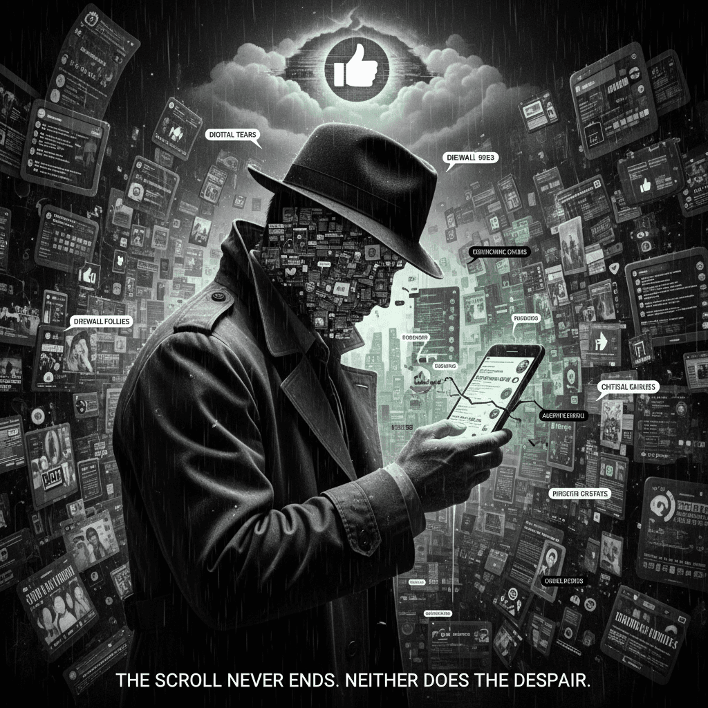 unhinged screenshot energy meets pretentious film noir anxiety