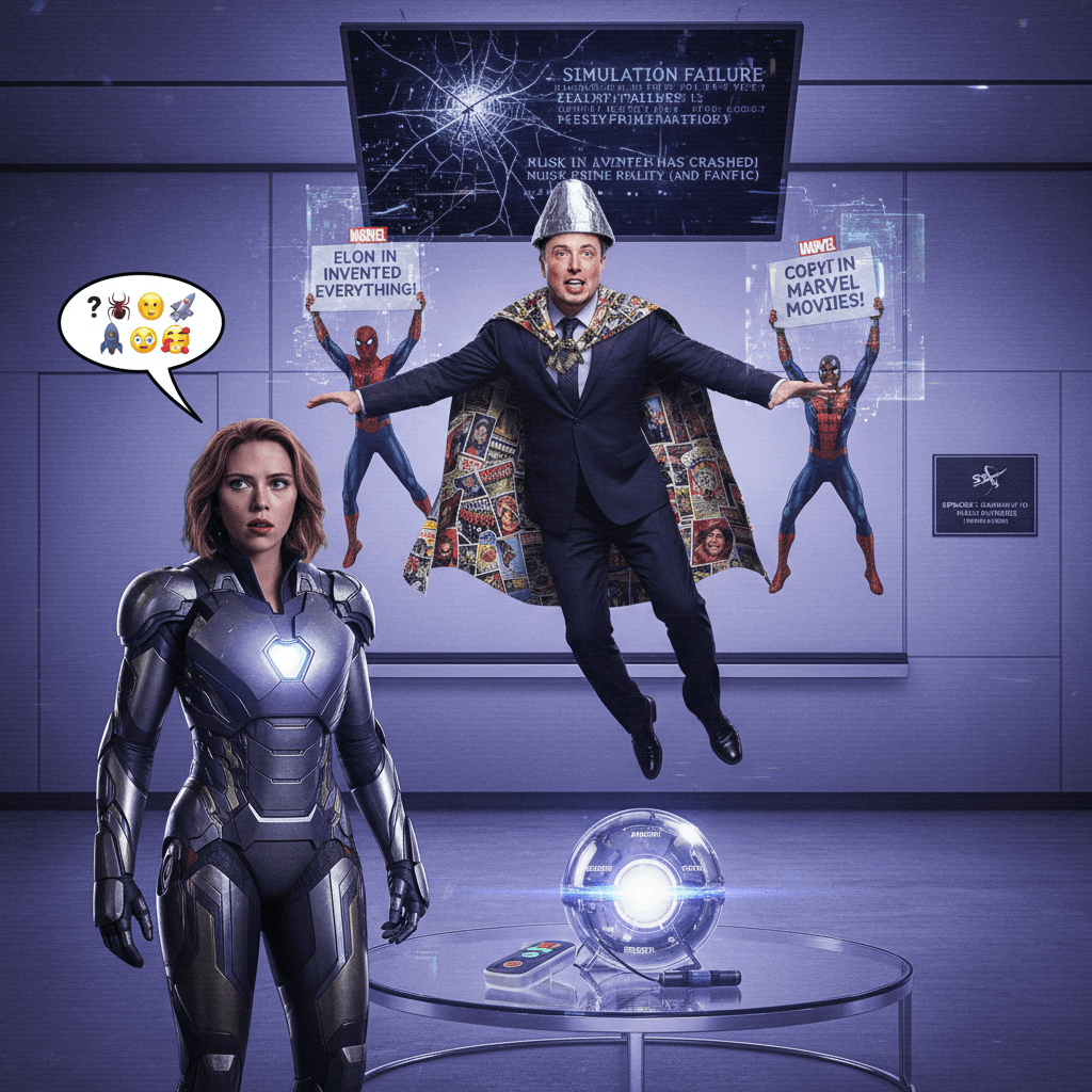 Elon claims Marvel copied him, also questions reality. Scarlett Johansson in SpaceX lobby confirmed???